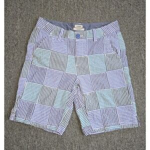 L.L. Bean Favorite Fit Patchwork Seersucker Bermuda Shorts Women 4 Blue Green